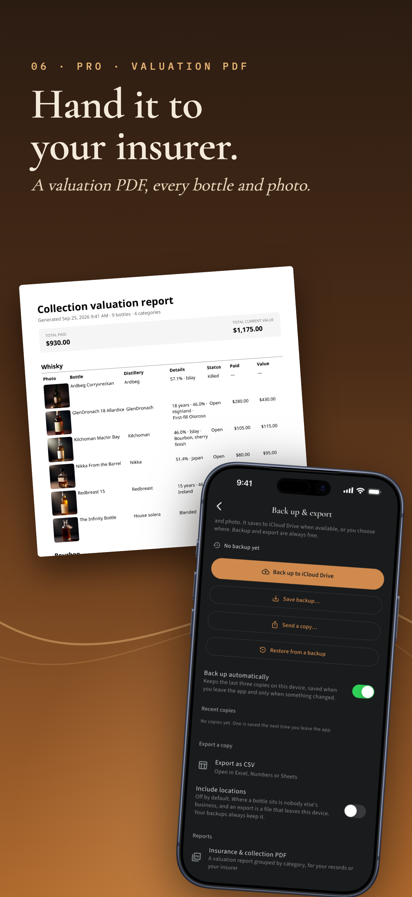 Insurance valuation: printable collection schedule PDF with photos and provenance