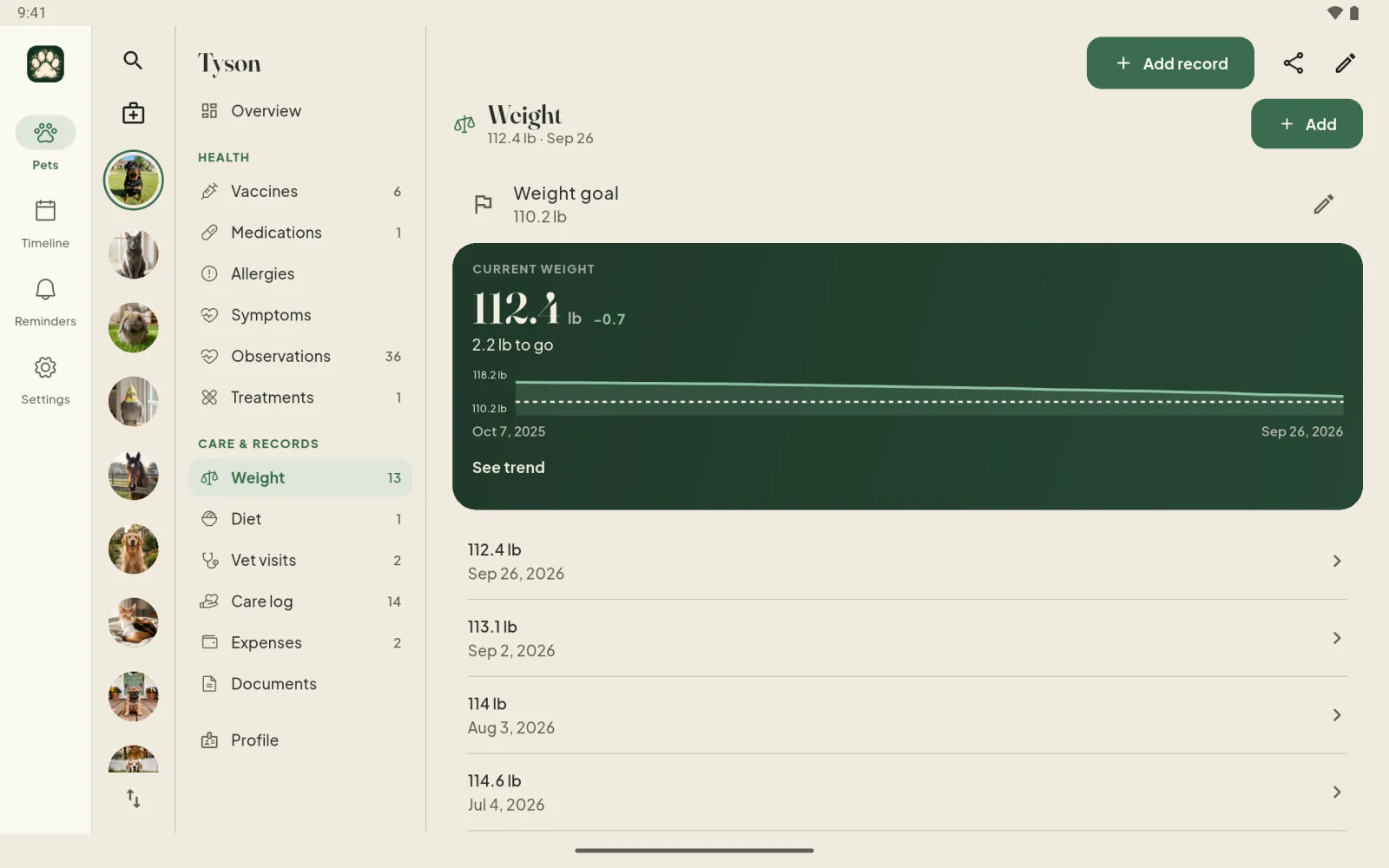 Android tablet: weight against a goal