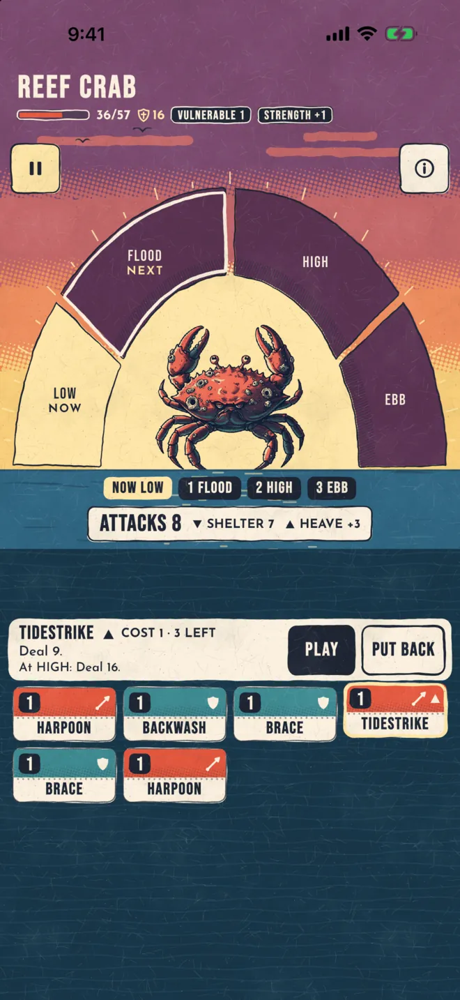 Tidestrike open in the card reader, with its line for HIGH tide