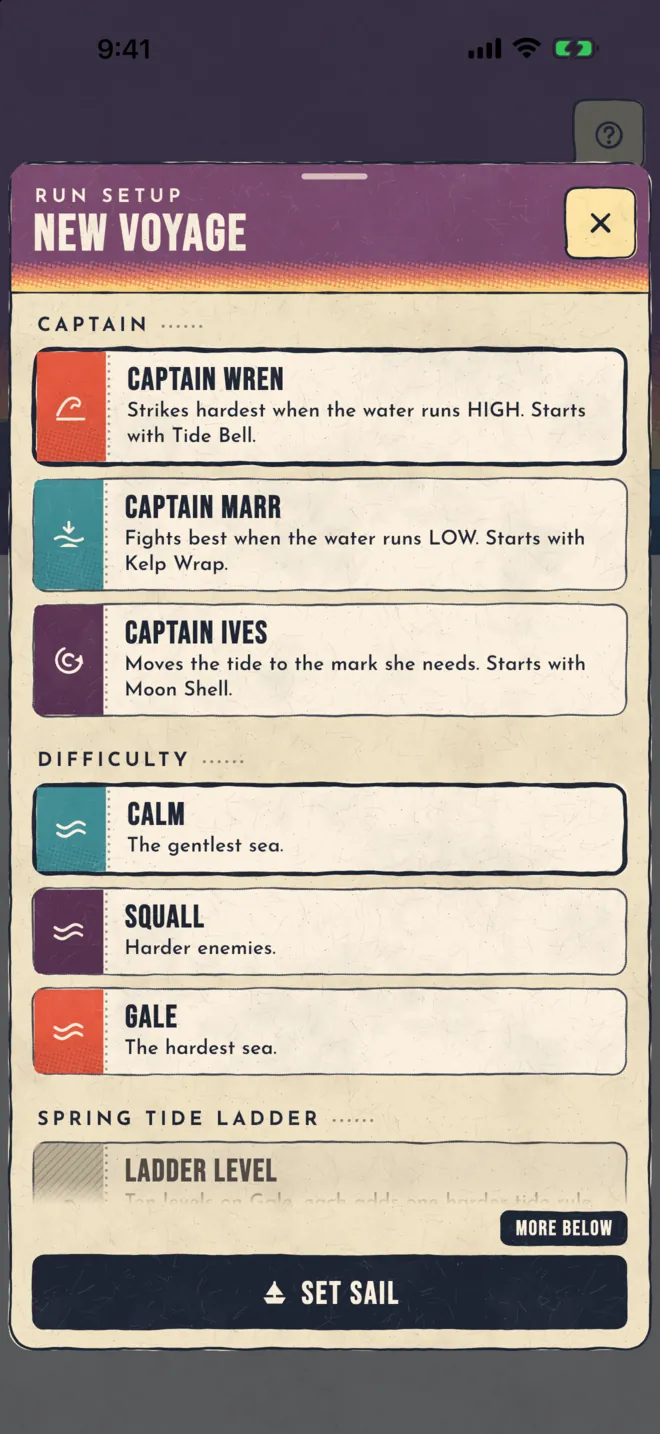 Run setup: three captains and the Calm, Squall and Gale seas