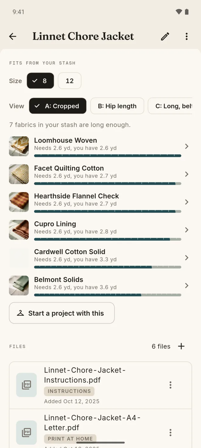 Android: fabrics long enough for a pattern
