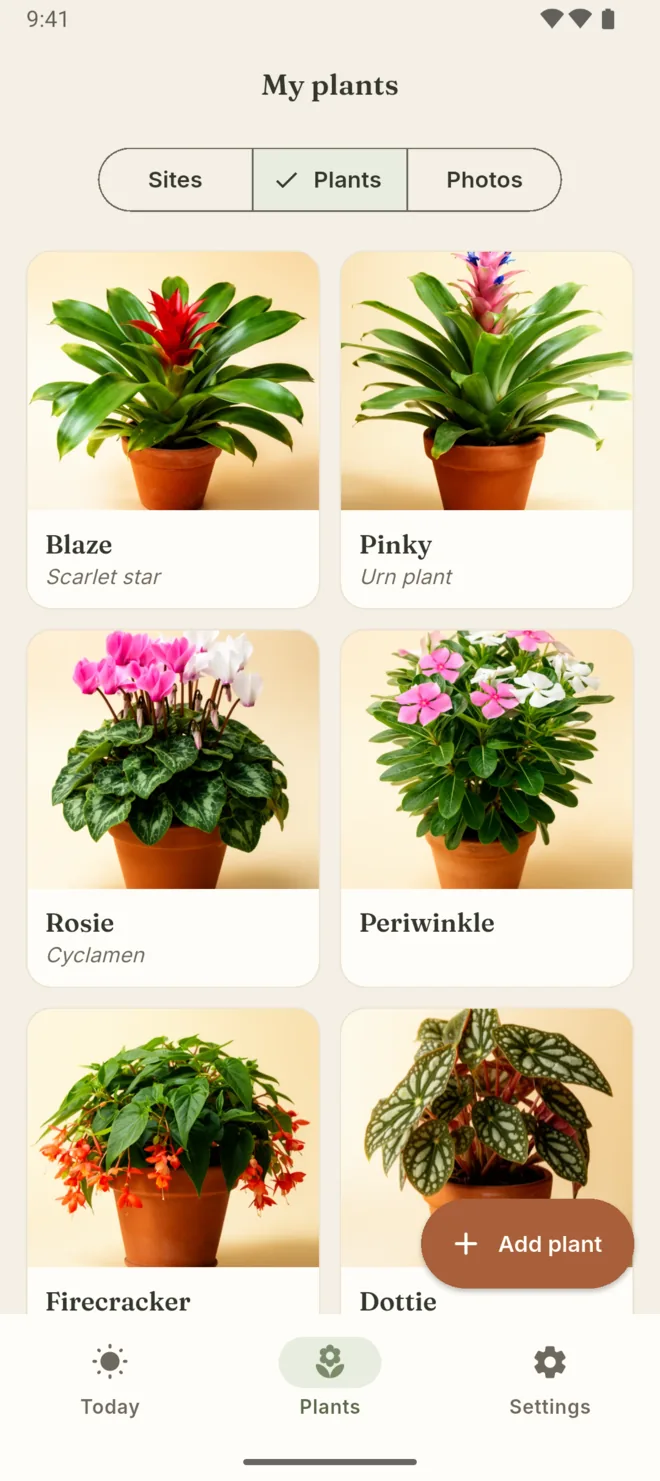 Android: My plants in a photo grid