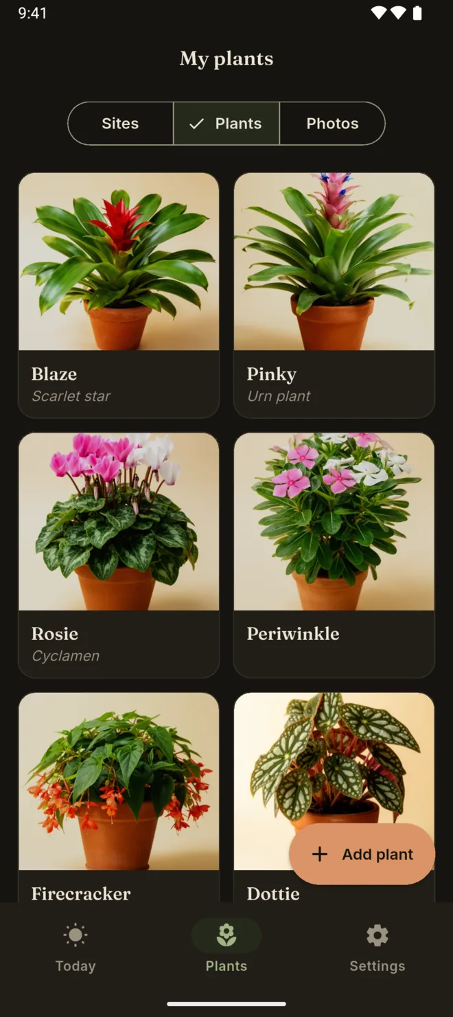 Android: My plants in the dark theme